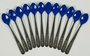 GERBER Lot of 12 baby spoons soft tip bite Made In USA Stainless Blue Infant new - Picture 1 of 4