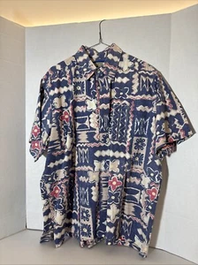 Reyn Spooner Phil Edwards Hawaiian Shirt 1/2 Button Up Blue Tropical Flower XL - Picture 1 of 3