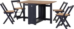 SANTOS NAVY DISTRESSED WAXED PINE FOLDING BUTTERFLY DINING SET TABLE & 4 CHAIRS - Picture 1 of 6