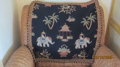 Pillow cover(s) Black w/Elephants, pagodas, palms, monkeys 2 available $35 each - Image 1 of 3