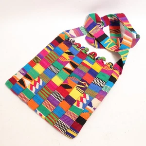 Vintage El Huarache Crossbody Handbag Multicolor Cotton Weave Guatemala Lined - Picture 1 of 14