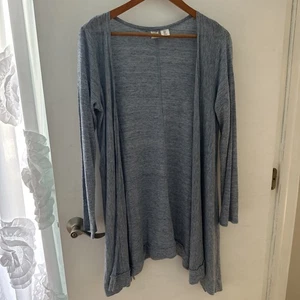 Artisan NY 100 % Leinen offene Strickjacke S meliert hellbraun jeansblau dünn drapiert - Bild 1 von 4