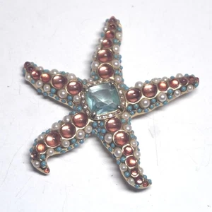 VTG KJL Kenneth J. Lane Aqua Rhinestone- Pink Glass Domed Cabs Starfish Brooch - Picture 1 of 4