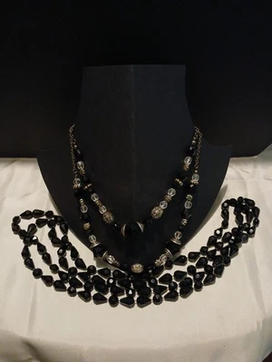 Two Black Bead Statement Necklaces Double Layered - Image 1 of 3