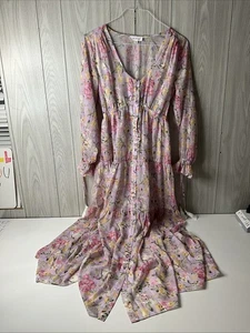 Damen Medium Mable Maxikleid FLORAL Rosa Langarm Knopfleiste - FRÜHLING - Bild 1 von 16