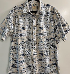 Vintage Kahala John Severson Mens Hawaiian Fish Art Short Sleeve Beige Shirt XL - Picture 1 of 6