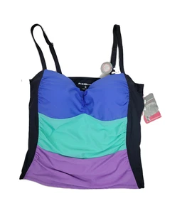 Free Country Damen-Tankini grün/blau gerafft Schwimmen Schwimmen Oberteil Größe XL 18 neu mit Etikett - Bild 1 von 5