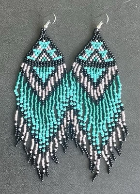 Pendientes Boho Western Negro Turquesa Rosa Semilla Cuentas Flecos Borla Largos Foto 1 de 4