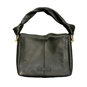 Borsa a tracolla Vince Camuto Hobo in pelle nera con ferramenta oro fodera con zip - Foto 1 di 13