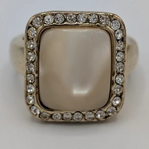 Monet Ring rechteckig Pave Strass beige Moonglow Acryl vergoldet - Bild 1 von 13
