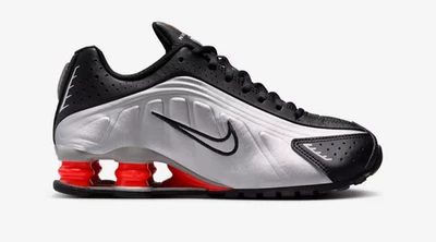 Tênis Nike Shox juvenil prata metálica vermelho picante retrô CW2626 005 - Imagem 1 de 4