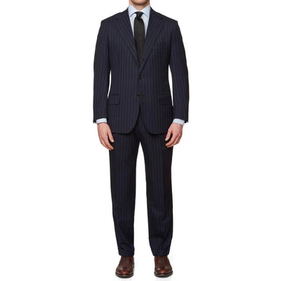 CESARE ATTOLINI Handmade Navy Blue Striped Super 180's Wool Suit EU 48 US 38 - Image 1 of 4