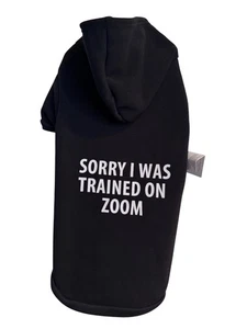 Fab Dog Pet Apparel Nuevo con Etiquetas XL Abrigo Negro "Entrenado en Zoom" $13 Capucha - Imagen 1 de 4