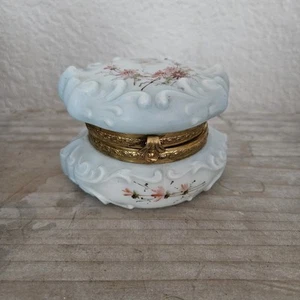 Portagioie Cherubino Vetro Opale Cerniera Trinket Wave Crest Antico Vittoriano - Foto 1 di 10