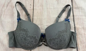 Lane Bryant Cacique Boost Balconette BH Spitze grau blau Schleife Gr. 38C - Bild 1 von 4