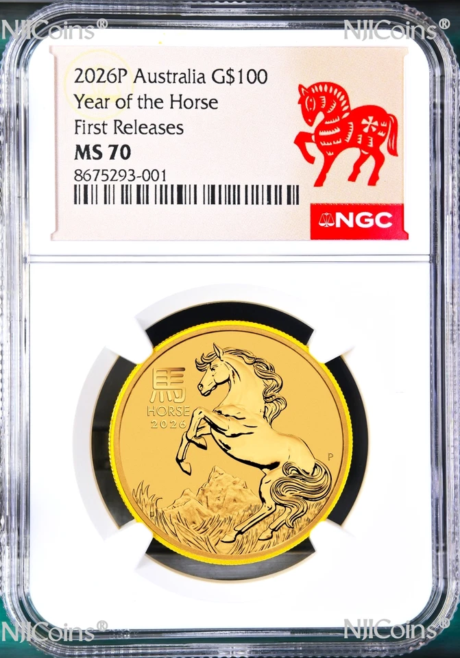 2026 Australia Bullion GOLD $100 Lunar Year of the Horse NGC MS70 1oz Coin FR - Image 1 of 2