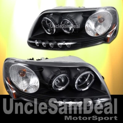 PARA FORD F150 DOBLE HALO LLANTAS BLANCO LED TRANSPARENTE PROYECTOR NEGRO PAR DE FAROS Foto 1 de 2
