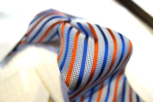 Robert Graham Silk Tie Necktie Royal Blue Orange Gray Stripe contrast tail - Picture 1 of 2