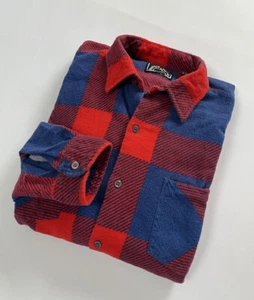 VTG 80s RUGGED WEAR Print Flannel Shirt XL/L 100% Cotton Red Blue Lightweight - Picture 1 of 7