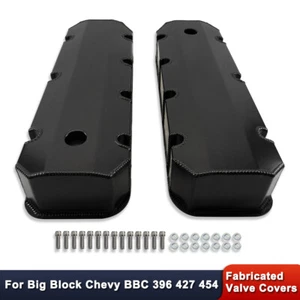 Fabricated Tall Aluminum Valve Cover w/ Holes Black Anodized For Chevy 396 454  - Picture 1 of 6