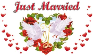 Fahne Flagge Hochzeit Just Married 90x150 cm Tauben Sonderposten B-Ware - Bild 1 von 1