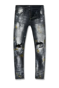 Men JORDAN CRAIG Paint Hail Mary Denim Jean Black Shadow - Picture 1 of 2