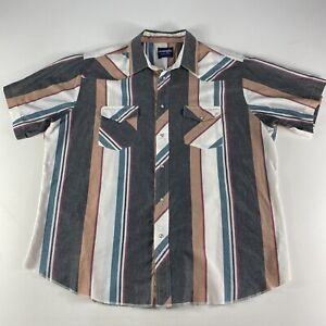 Wrangler Western Shirt Mens XXL Pearl Snap Short Sleeve Brush popper striped
