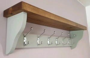 Coat Rack With Shelf Handmade 6 Double chrome Hooks Pavillion Grey & Dark Oak - Picture 1 of 9