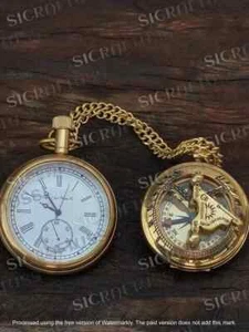 Antiguo Reloj Bolsillo Vintage Latón Con Bolsillo Latón Reloj de Sol Brújula Gif - Imagen 1 de 6