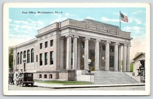 Murphysboro Illinois~Post Office~Flag on Roof~Cars Parked on Side~1920s - Picture 1 of 2
