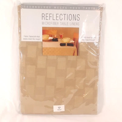Reflections Table Cloth Round 70" Kahki Tan Basket Weave Microfiber Linen NEW - Image 1 of 4