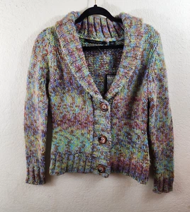 New Michelle Nicole Womens M Colorful Knit Button Up V-Neck Cardigan Sweater - Picture 1 of 9