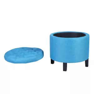 17" Round Storage Ottoman Stool Footrest Seat with Removable Lid Soft Padded - Picture 1 of 9