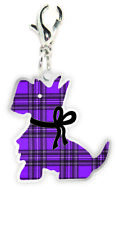 Purple Tartan Scottish Scottie Dog Clip On Charm Gift Bracelet Necklace