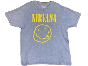 NIRVANA Large Men’s Graphic T-shirt BAND T-shirt Smiley Face 2020 Reprint Blue - Picture 1 of 6