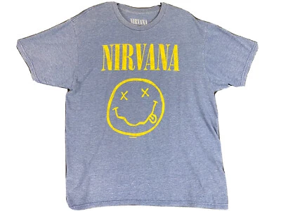 NIRVANA Large Men’s Graphic T-shirt BAND T-shirt Smiley Face 2020 Reprint Blue - Image 1 of 4