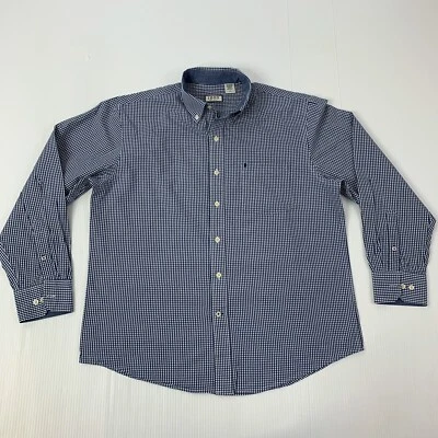 Camisa masculina Izod tamanho grande xadrez azul e branco manga longa botão frontal - Imagem 1 de 4