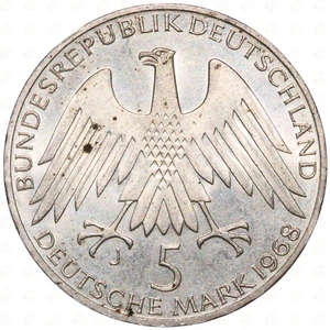 1968 J Germany Federal Republic 5 Mark Coin (Friedrich Raiffeisen) - Picture 1 of 2