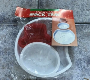 Bandeja de aperitivos de muñeco de nieve Amscan de plástico ensamblada de 25" vintage de 1980 - 3 piezas - Imagen 1 de 3