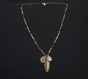 Lucky Brand Brass Quartz Crystal Feather Drop Pendant Necklace - Picture 1 of 4