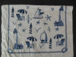 NEW 1 terry towel with Lighthouses, Starfish, Sailboat, Beach Chair... 17"x 28" - Picture 1 of 2