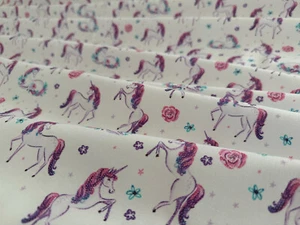 Benartex Dreamers Unicorns in White ~ 100% Cotton Fabric w/ Pearlescent Accents - Picture 1 of 6