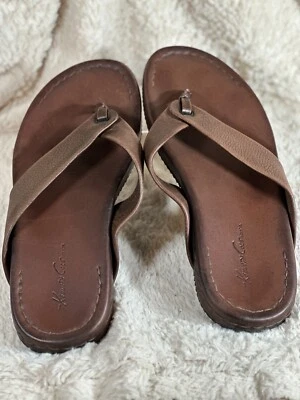 Kenneth Cole Mens 11M "It's a Breeze" Sandals Brown Leather Flip Flop Thong - Image 1 of 4