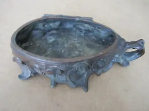 Unusual heavy vintage cast bronze dish - 10 1/2" long - missing top - Picture 1 of 6