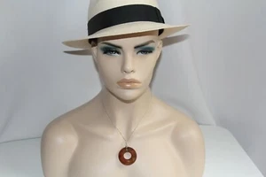 Sterling Silver Carnelian Doughnut Pendant Necklace. Gorgeous - Picture 1 of 12