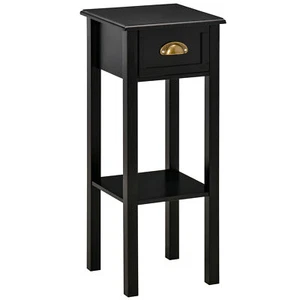 2-Tier Side End Table Narrow Nightstand with Drawer Shelf for Small Spaces Black - Picture 1 of 12