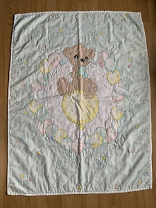 Precious Moments Baby Blanket Quilt Pastel Green Bear Balloons