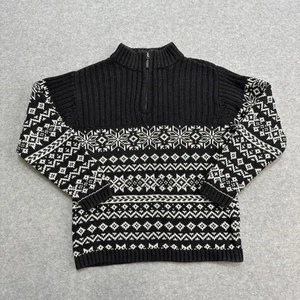 Lands' End Sweater Boys S(8) Gray White Fair Isle Knit Quarter Zip Long Sleeves - Picture 1 of 6