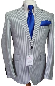 Samuel Windsor Cotton mix Mens Blazer Jacket 38"S Navy regatta stripe - Picture 1 of 11