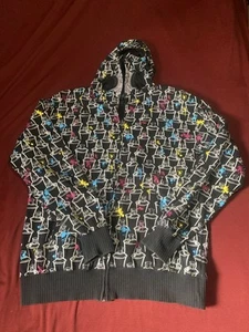 Y2K No Fear SoCal Hoodie Graffiti Mask Hood Paint Can AOP Size M Black Skater - Picture 1 of 9